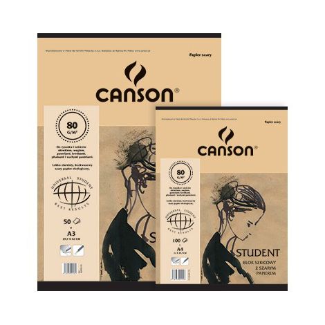 Blok rysunkowy Canson Student z szarym papierem A3/50/80g - 2